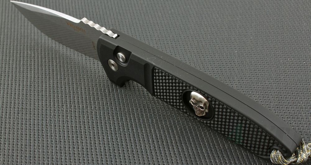 картинка Складной автоматический нож Pro-Tech Rockeye Silver Skull PTLG161SW от магазина ma4ete
