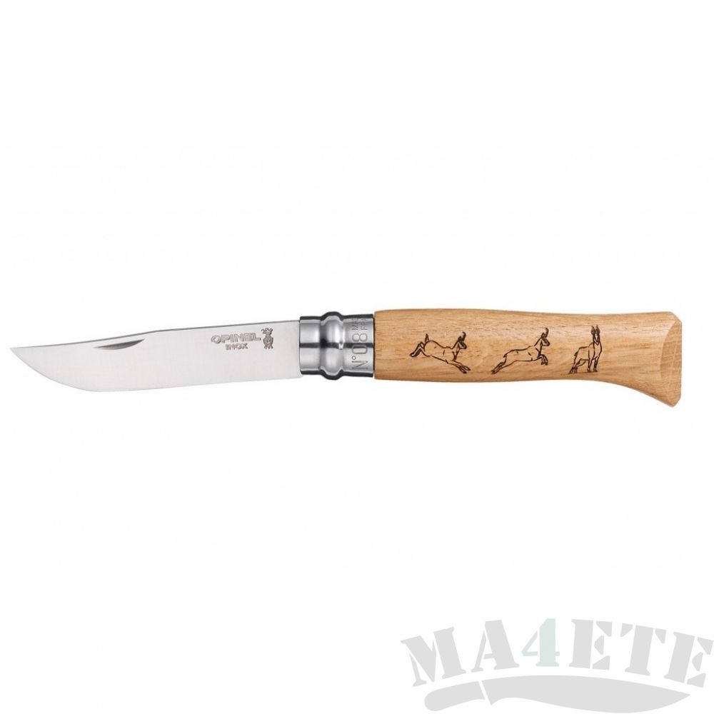 картинка Нож складной Opinel Animalia Chamois нержавеющая сталь, рукоять дуб, гравировка косуля 8VRI от магазина ma4ete