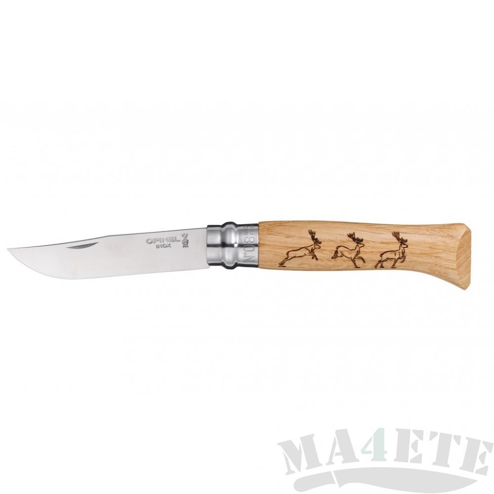 картинка Нож складной Opinel Animalia Deer нержавеющая сталь, рукоять дуб, гравировка олень 8VRI от магазина ma4ete