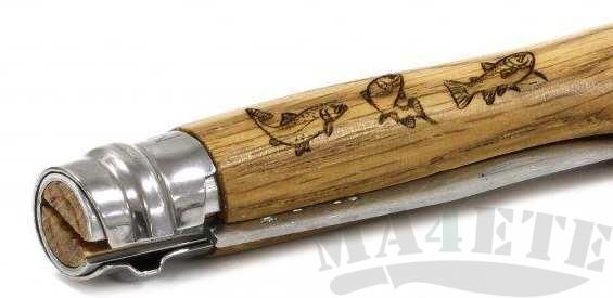 картинка Нож складной Opinel Animalia Trout нержавеющая сталь, рукоять дуб, гравировка форель 8VRI от магазина ma4ete