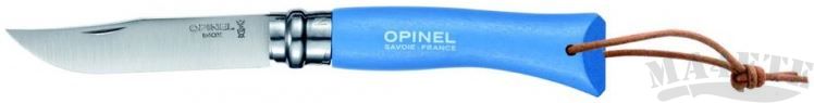 картинка Нож складной Opinel Tradition Colored 07 ,с кожаным шнурком, цвет голубой, граб, нержавеющая сталь 7VRI от магазина ma4ete