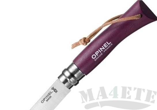 картинка Нож складной Opinel Tradition Colored 07, с кожаным шнурком, цвет фиолетовый, граб, нержавеющая сталь 7VRI от магазина ma4ete
